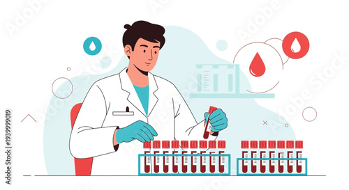 Scientist analyzing blood samples in laboratory, medical research, healthcare, science concept