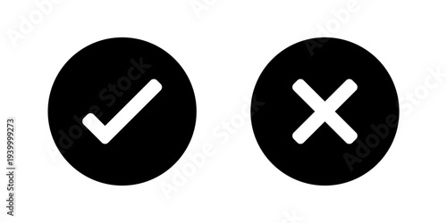 Check Mark and Cross Icon Set in Circle Buttons