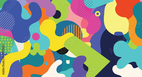 Colorful abstract artwork featuring many organic shapes of varied colors