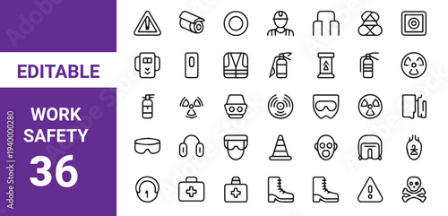 Work safety icon,Work safety and protection thin line icons set. Editable stroke. Vector illustration