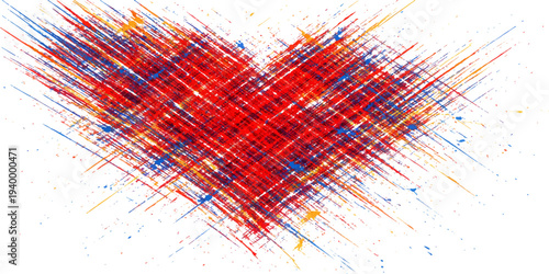Abstract a dynamic and vibrant heart symbol, meticulously crafted through a captivating explosion of colorful brushstrokes, radiating a potent aura of passion and affection.