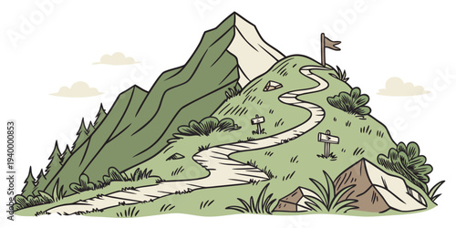 Mountain Hiking Trail Zigzag Flat Vector