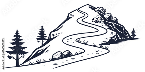 Mountain Hiking Trail Zigzag Flat Vector