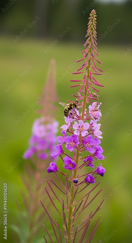 Obraz premium Bee on purple flower.