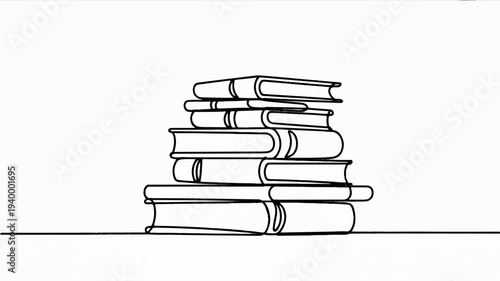 Stack of books in a minimalist line art style on a plain background for educational or literary themes
