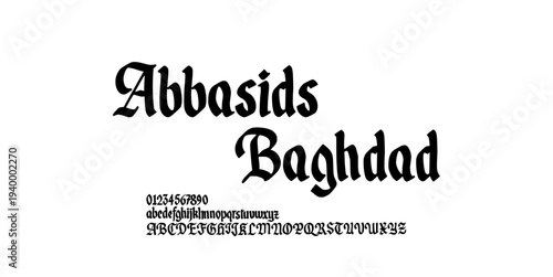 Creative Hand Drawn Font Uppercase Lowercase Number. Elegant Medieval Script Typography. Artistic East-West Calligraphy Style Lettering. Decorative serif modern vintage vector illustration.