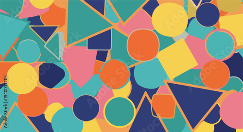 Colorful, abstract composition with overlapping geometric shapes