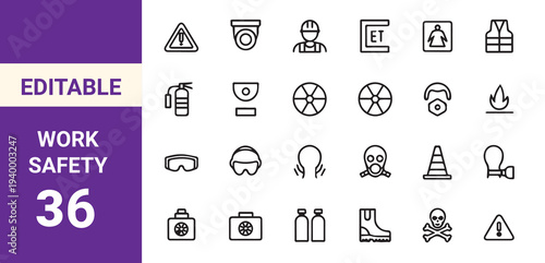 Work safety icon,Work safety and protection thin line icons set. Editable stroke. Vector illustration