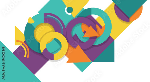 Colorful abstract design with geometric shapes and a white background