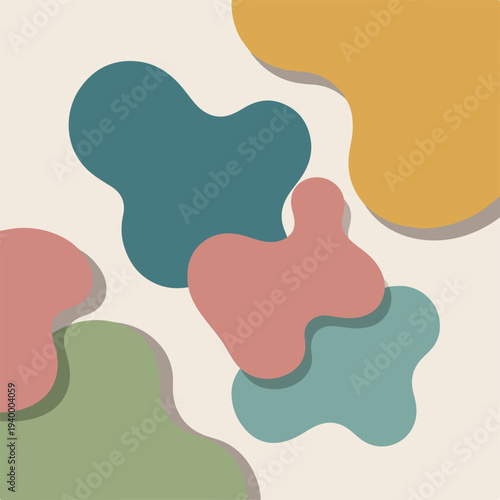 Colorful abstract design with organic shapes and soft shadows on cream backdrop
