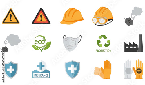 A collection of safety and protection icons for industrial and eco-friendly use