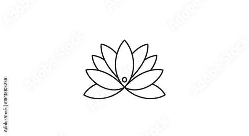 Minimalist line art of a lotus flower with petals and center dot on white background