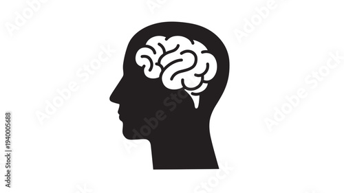 Head silhouette with brain inside, representing human intellect, consciousness, and cognitive processes.