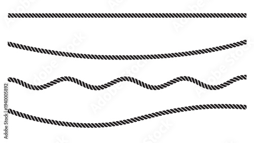 Rope sections with straight, curved, and wavy lines, presented as black silhouettes on a white background
