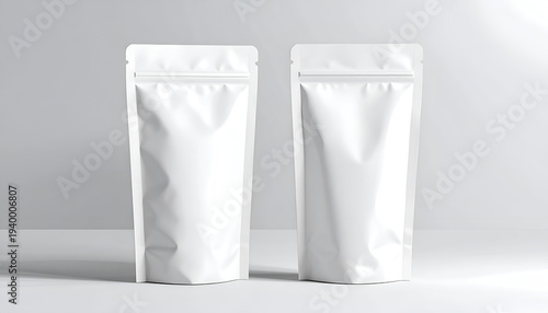 White Stand Up Pouches Standing on Light Surface