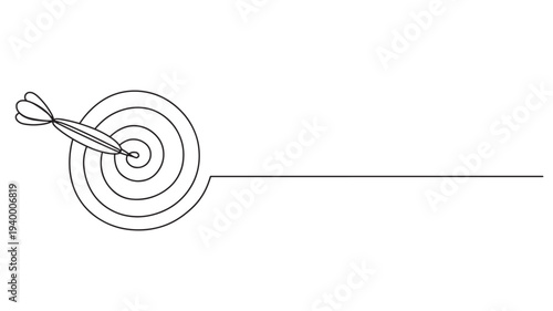 Dartboard with dart hitting the bullseye, representing accuracy and precision in a minimalist line art style.