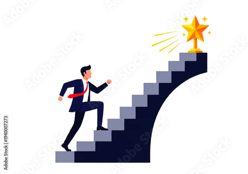 Businessman Running Up Stairs to Star.