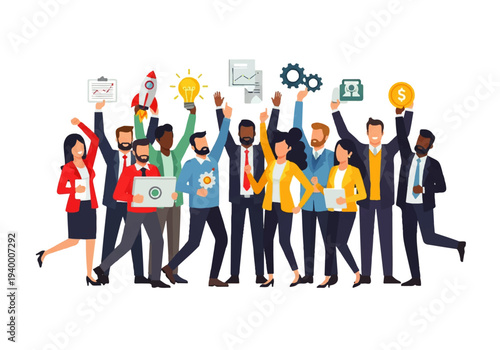 Diverse Business Professionals Celebrating Success Together.