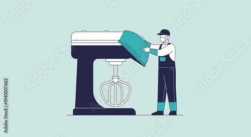 Baker Repairing Stand Mixer, Kitchen Appliance Maintenance, Food Preparation Service