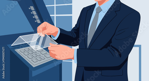Businessman inserting card into ATM machine for financial transaction, banking concept