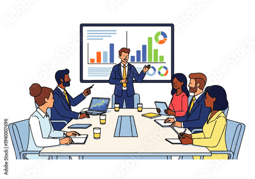 Business Meeting with Presentation and Team Discussion.