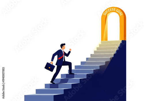 Businessman Climbing Staircase to Success Opportunity.
