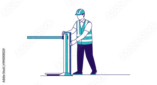 Construction worker in hard hat and vest operating industrial equipment