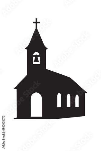 Christian church building with steeple silhouette vector illustration
