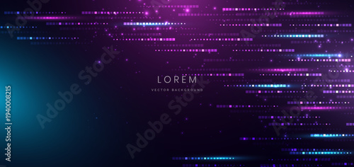 Digital data stream purple neon technology abstract background.