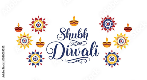 Shubh Diwali festival greeting card vector illustration