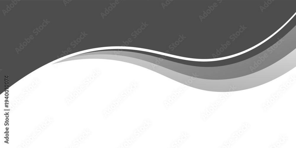 Fototapeta premium Minimalist black and gray wave vector design with smooth flowing curves at the bottom, transitioning into a clean white background. Ideal for banners, footers, or modern layouts. vector illustration