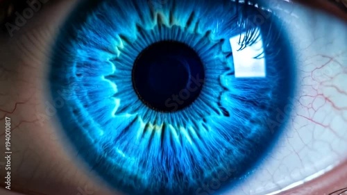 Close Up Blue Eye Macro Portrait Of Iris.