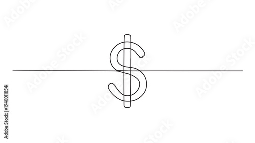 Dollar sign abstract continuous line drawing symbolizing finance, currency, and economic growth with a simple, elegant artistic style.