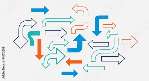 Chaotic Arrows Collection: Direction, Choice, Confusion, and Pathfinding Concept