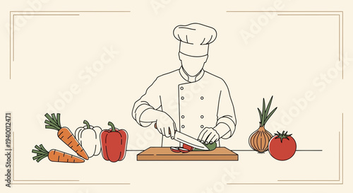 Chef preparing fresh vegetables for cooking on a cutting board, healthy food concept