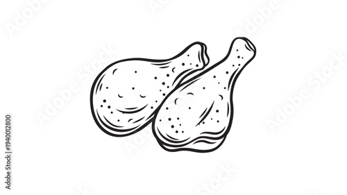 Chicken legs icon with a hand-drawn outline style featuring dots and lines for texture and detail. featuring food, meat, poultry with cooking and