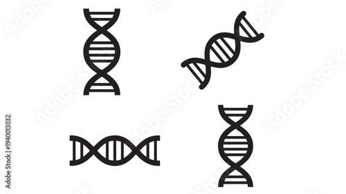 DNA helix icons with different orientations for genetic research and science. featuring deoxyribonucleic acid, gene, genetics with molecular biology
