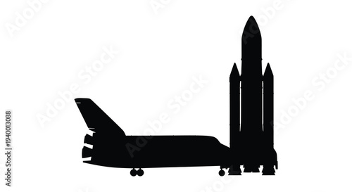 A stark black silhouette depicts a space shuttle poised for launch showcasing aerospace engineering excellence silhouette high quality