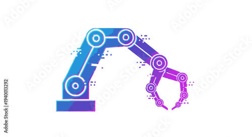 Futuristic robotic arm with a gradient of blue and purple, symbolizing automation and advanced technology in industry