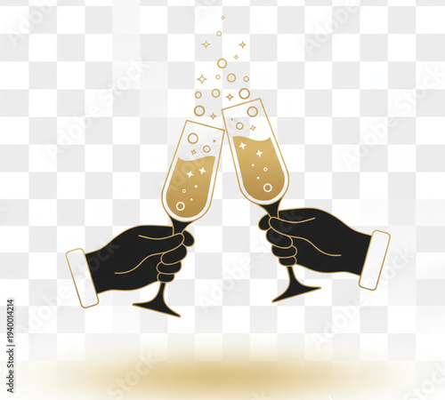 Two hands clinking champagne flutes in a celebratory toast