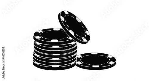 A stack of black casino chips with one tilted showcasing a minimalist and striking silhouette high quality professional