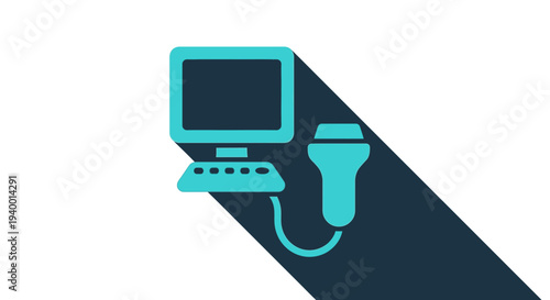 Modern flat design icon depicting an ultrasound machine with monitor and probe, symbolizing medical imaging, diagnostics, and healthcare.