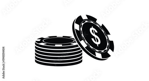 A striking black and white depiction of casino chips stacked and scattered creates a bold visual silhouette high quality professional