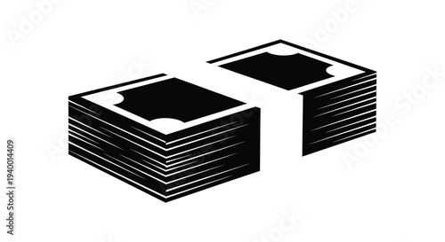 A graphic representation of stacked money featuring two distinct piles rendered as a bold silhouette high quality professional