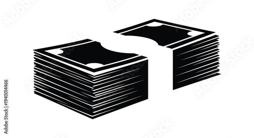 Two stacks of cash are depicted in a striking black and white image creating a bold silhouette