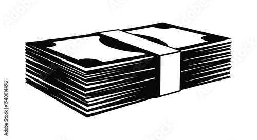 A stark depiction of a stack of united states currency presented as a bold black silhouette high quality