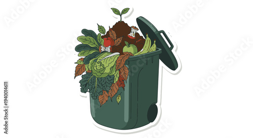 Compost Bin with Organic Waste and Vegetables.