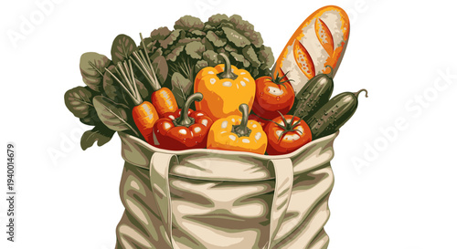 Fresh Vegetables and Fruits in Bag.