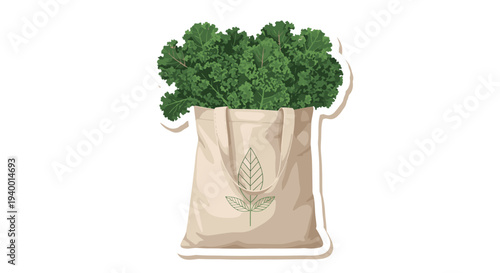 Fresh Leafy Kale in Canvas Bag.