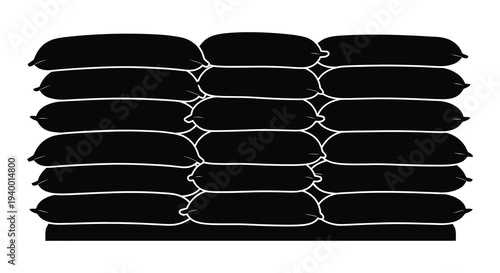 A tightly packed arrangement of oblong shapes creates an abstract pattern presented in stark black silhouette high quality